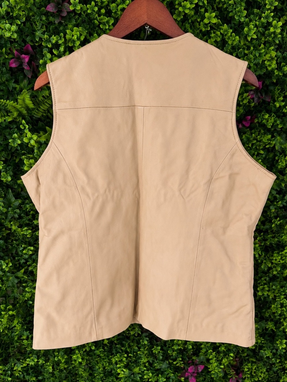 Pamela McCoy Genuine Leather Quilted Vest Size L Tan Beige Zip Front - Picture 6 of 11